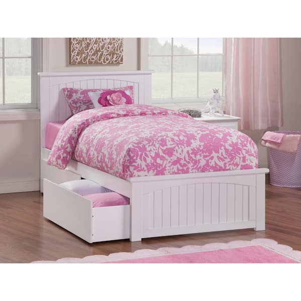 AFI Nantucket White Twin Solid Wood Storage Platform Bed with Matching Foot Board and 2 Bed Drawers