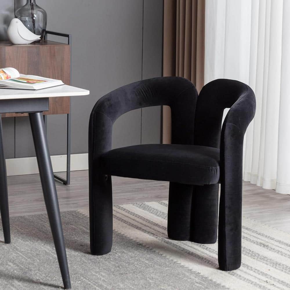 Black Velvet Upholstered Barrel Side Chairs with Wood Frame, Set of 2