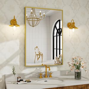 24.1 in. W x 35.8 in. H Rectangular Metal Framed Wall Bathroom Vanity Mirror Gold