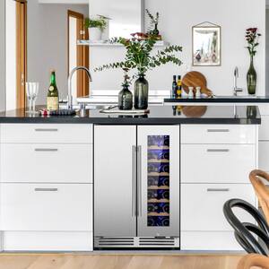 23.42 in. 20-Bottle and 57-Can Dual Zone BeverageandWine Cooler in Silver Built-In Wine refrigerator Four Door Handles