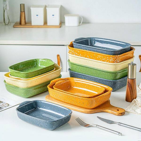 LAIFUCAM Speckle Stoneware Series 3-Piece Rectangular Porcelain