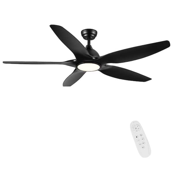 60 in. Integrated LED Ceiling Fan with Remote Control, Black ABS Blades, 3-Color Temperature Light