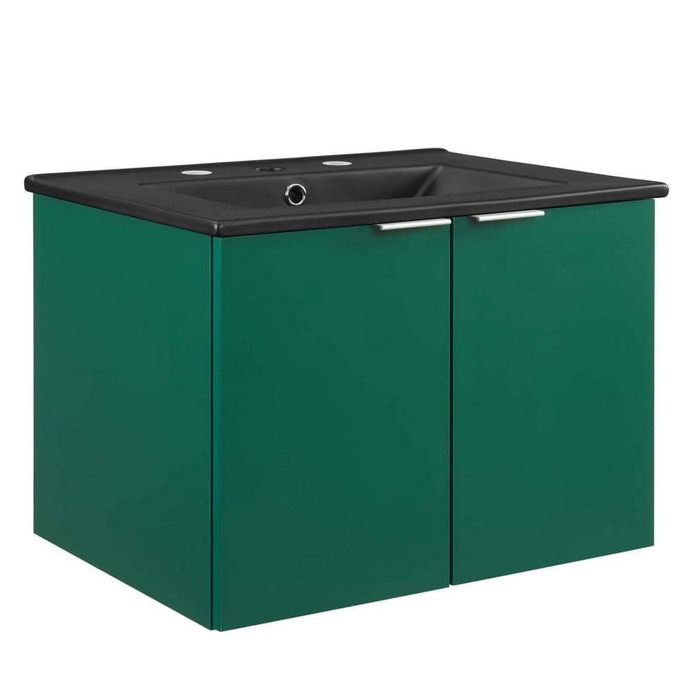 Maybelle 24 in. W x 18 in. D x 24 in. H Wall-Mount Bathroom Vanity in Green with Black Ceramic Top price history on PriceWatchPro