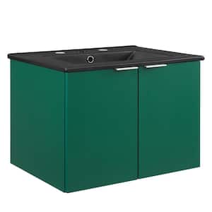 Maybelle 24 in. W x 18 in. D x 24 in. H Wall-Mount Bathroom Vanity in Green with Black Ceramic Top