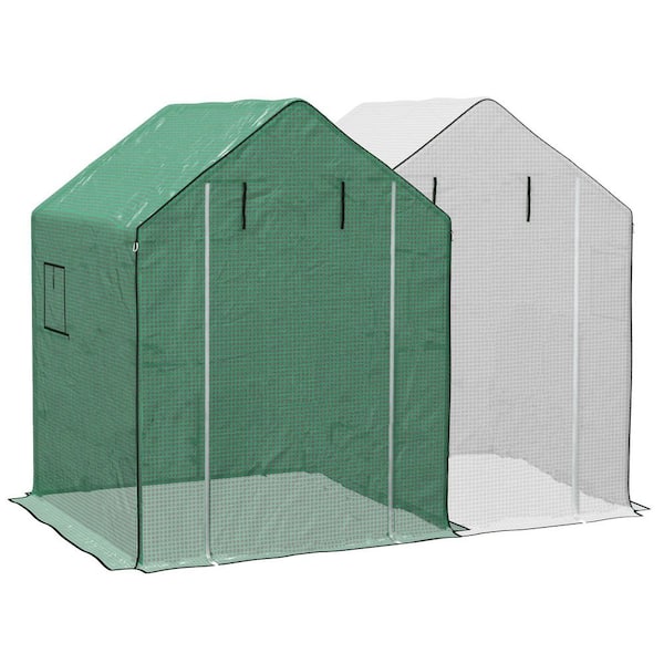 Huluwat 55 in. x 56.2 in. x 74.7 in. Plastic Greenhouse Cover Replacement with Door and Windows, White and Green ( 2 Pieces )
