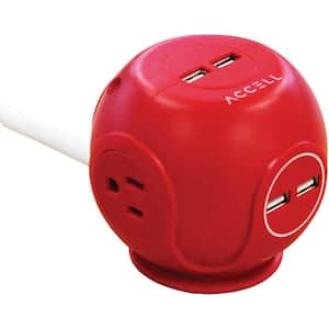 Power Cutie 6 ft. 3-Outlet Red Surge Protector with USB Charging Ports