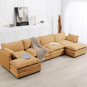 147 in. W 6-Piece Modern Fabric Sectional Sofa with Ottoman in Light Brown