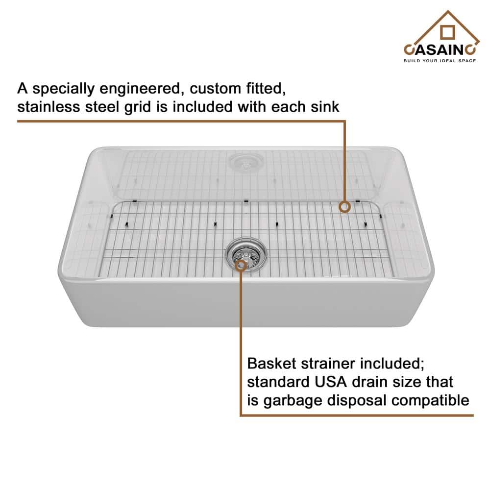 36" White Fireclay Farmhouse Kitchen Sink with Brushed Nickel Faucet