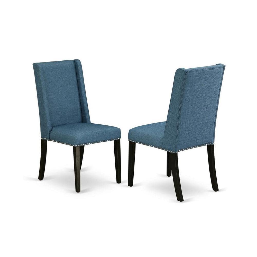 Mineral Blue Linen & Wirebrushed Black Solid Rubberwood 5-Piece Dining Set