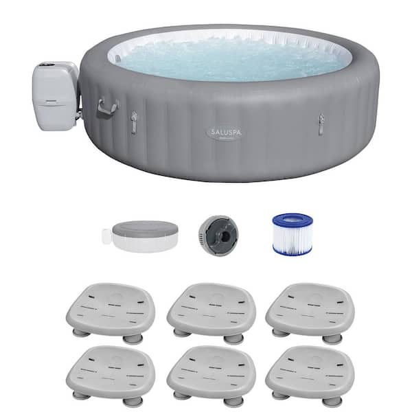 Bestway Grenada 8-Person AirJet Hot Tub with Set of 6 Non Slip Pool and Spa Seat