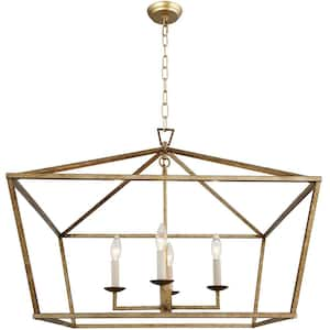 Sedley 4-Light Rustic Gold Square Chandelier for Living Room with No Bulbs Included