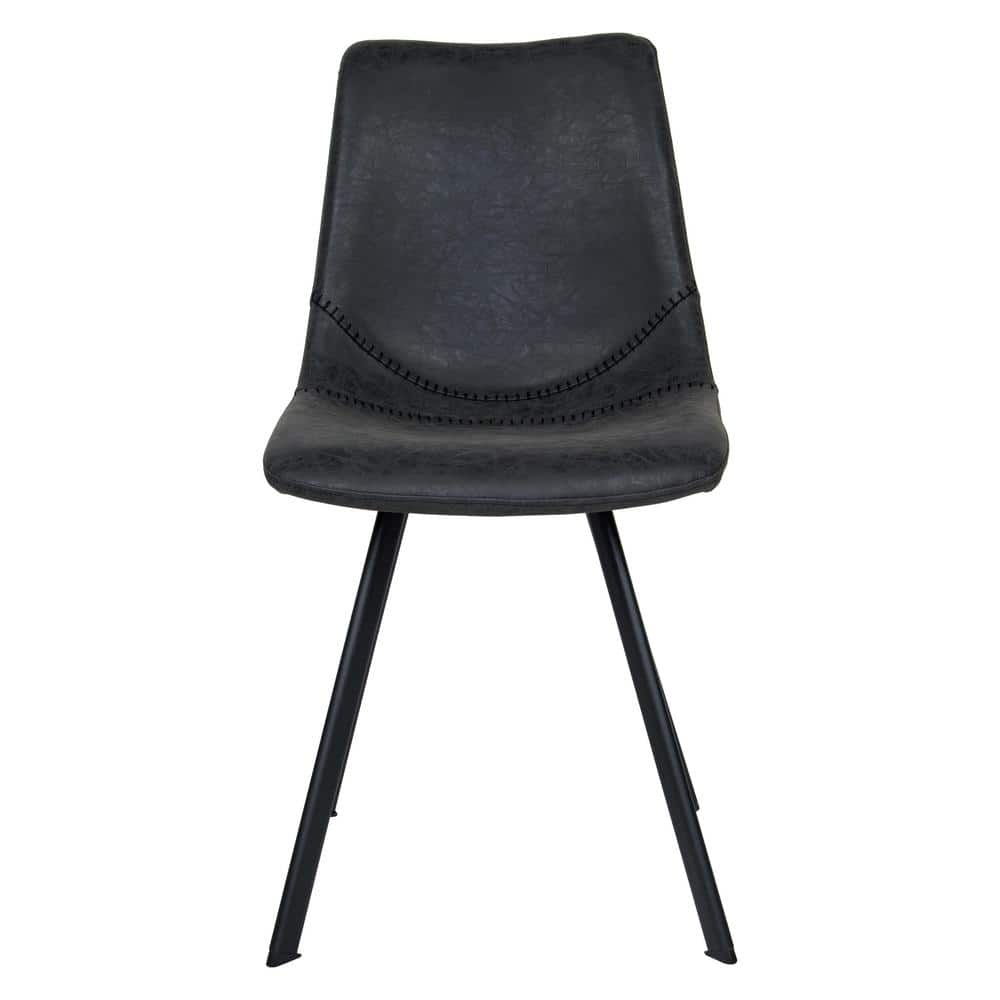 Charcoal Black High Back Leather Upholstered Side Chair with Metal Legs