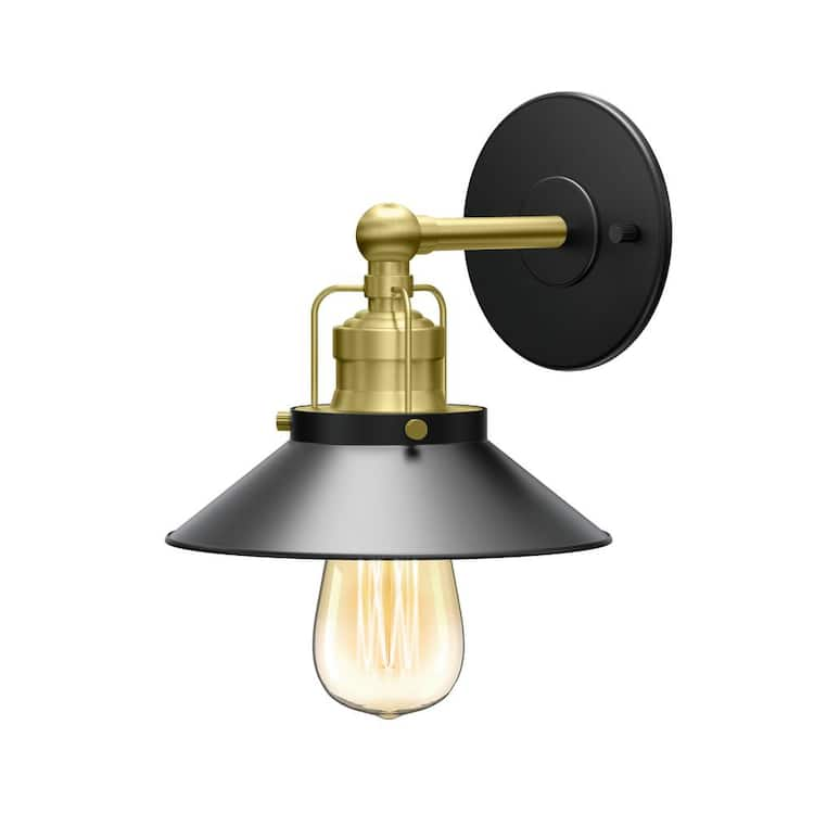 Gatco Modern Farmhouse Retro 1-Light Matte Black Brushed Brass Combo Metal Sconce