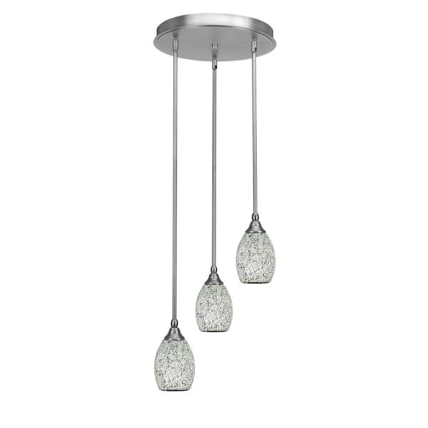Unbranded Villa 60-Watt 14.5 in. 3 Light Brushed Nickel Stem Pendant Light with 5 in. Black Fusion Glass Shade No bulbs included