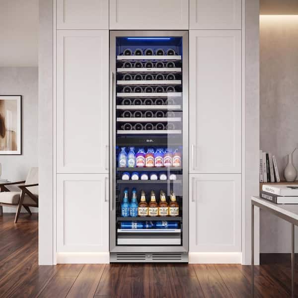 24 in. Freestanding Dual Zone 77-Wine Bottles and 182-Cans Beverage and Wine Cooler in Stainless Steel (Right-Hinged)