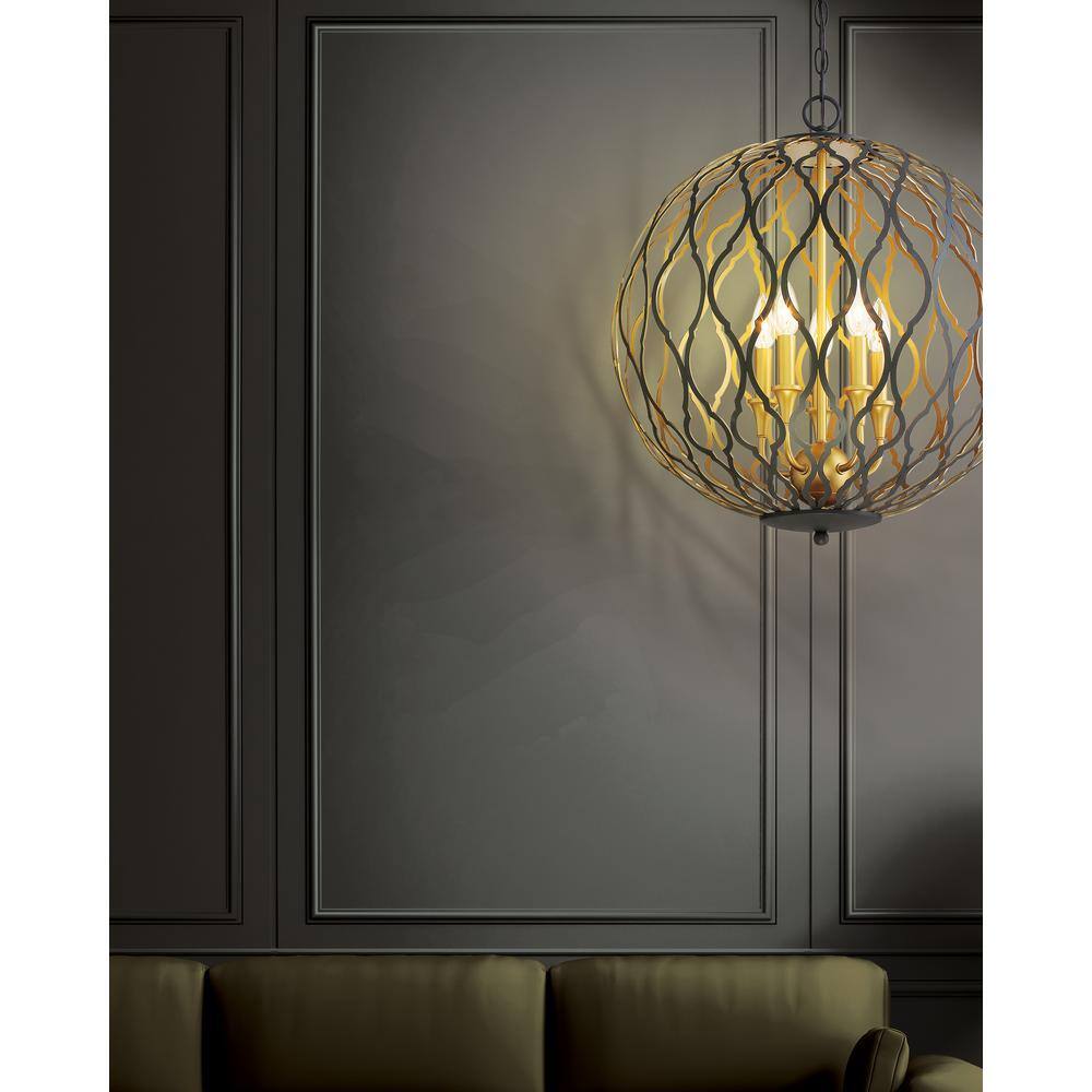 Gilded Glam 5-Light Orb Pendant in Sand Coal and Honey Gold