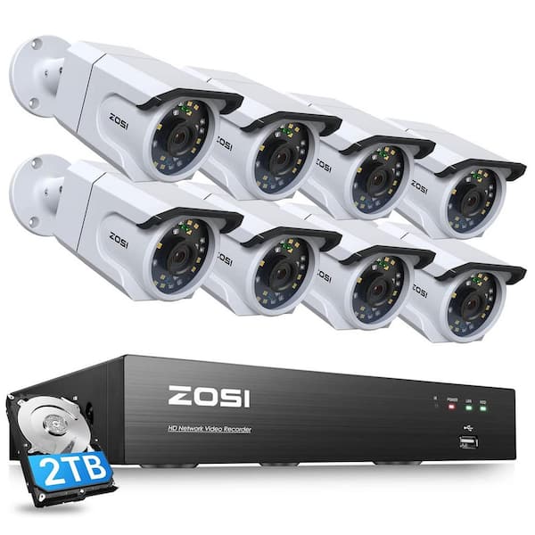 ZOSI 8-Channel 4K 2 TB PoE NVR Security Camera System with 8 Wired 8MP Spotlight Cameras, Human Detection, Audio Recording