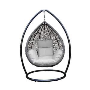 Troy 35 in. 1-Person Brown Wicker Patio Swing Hammock Chair with Beige Cushion