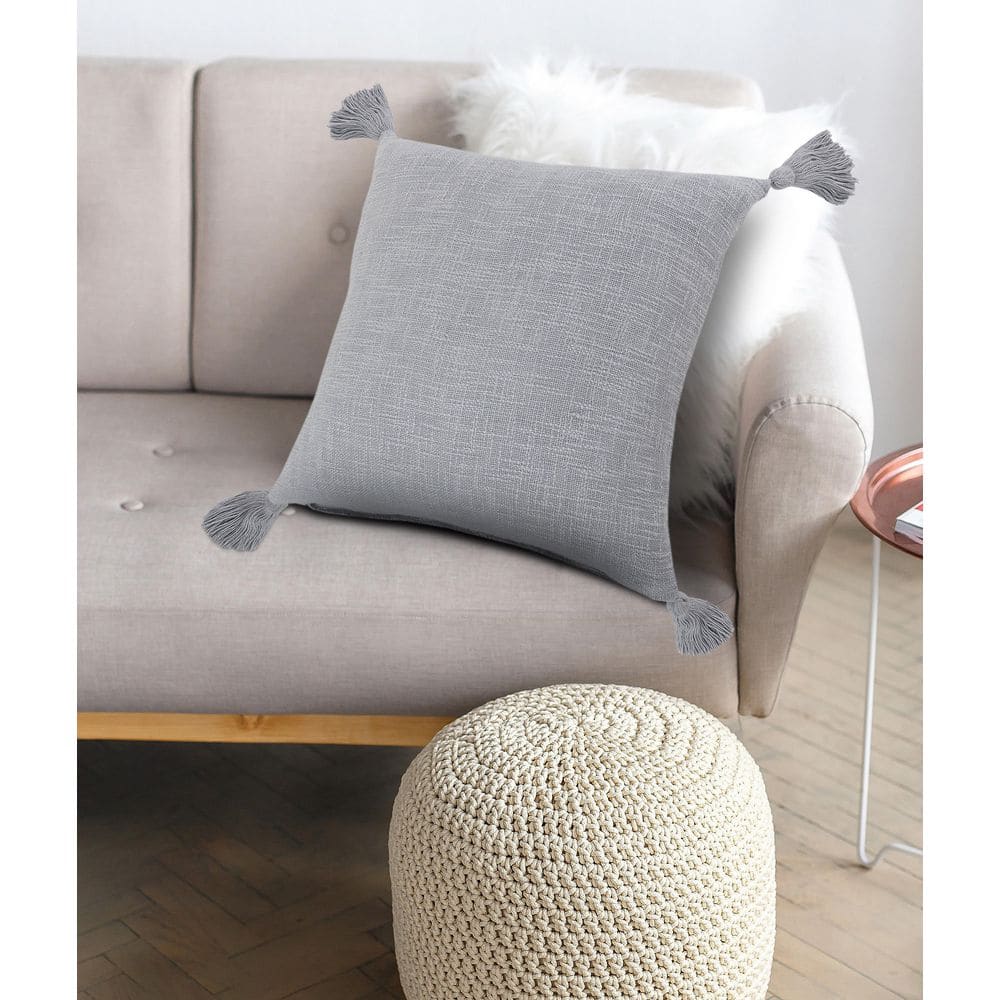 Soft Blue Tasseled Square Throw Pillow - 20x20