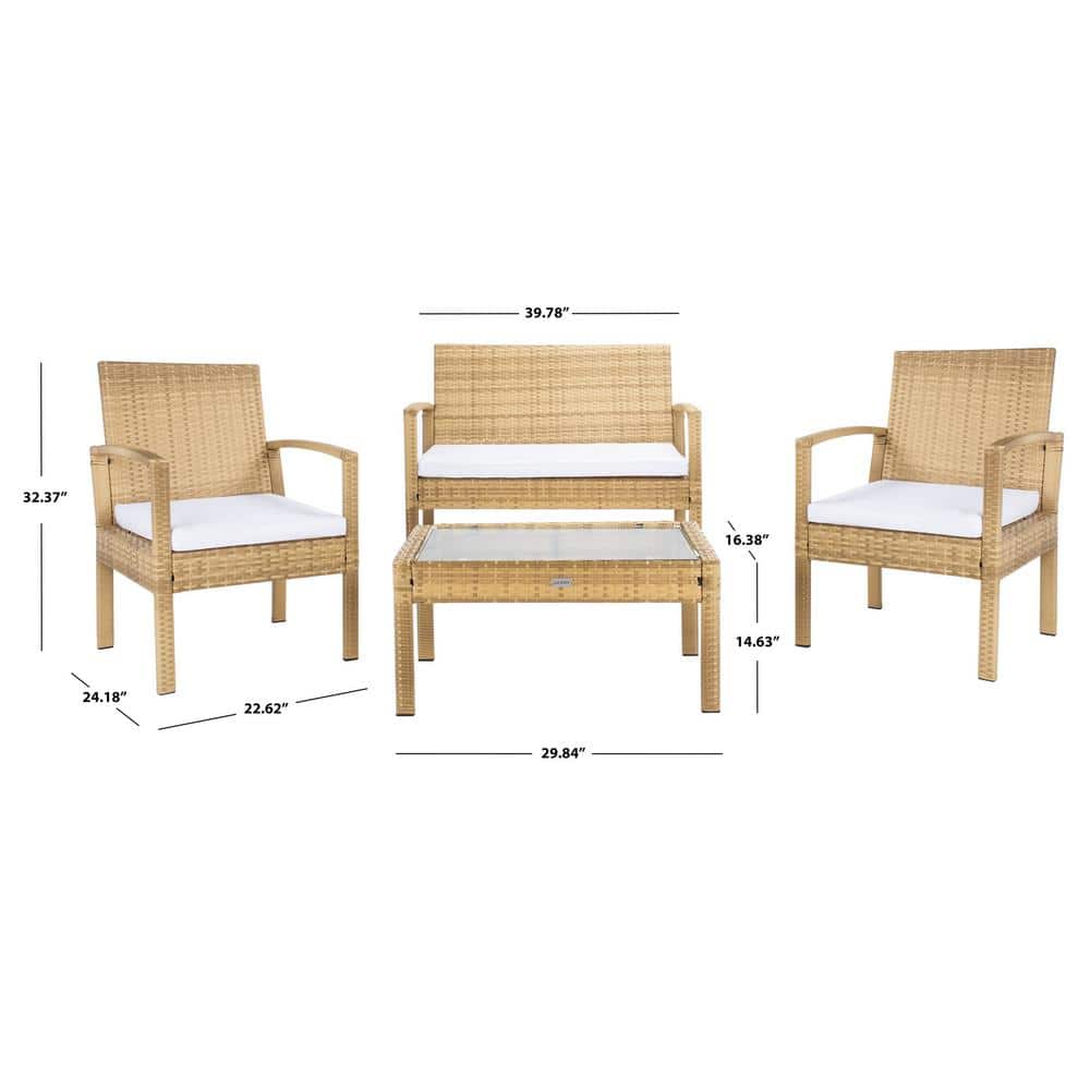 Bassey Natural Wicker 4-Piece Patio Set with White Cushions