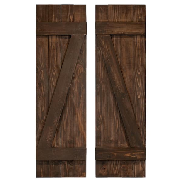 Dogberry Collections 14 in. x 42 in. Z Wood Board and Batten Shutters Pair in Coffee Brown