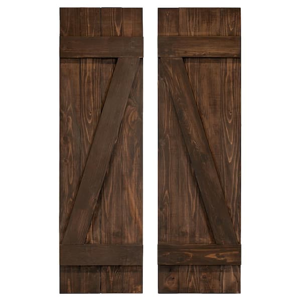 Dogberry Collections 14 in. x 48 in. Board and Batten Z Shutters Pair Coffee Brown