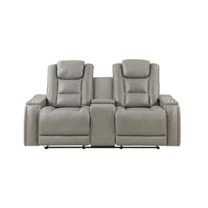 New Classic Furniture Breckenridge 73 in. Gray Leather 2-seater Loveseat with Dual Recliners