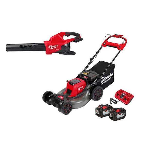 Milwaukee M18 FUEL Brushless Cordless 21 in. Walk Behind Self-Propelled Mower with (2) 12Ah Battery, Charger & Dual Battery Blower