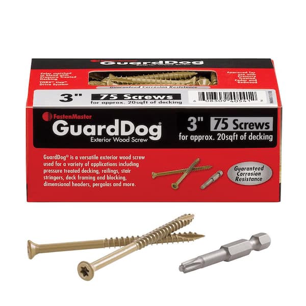 FastenMaster Guard Dog Exterior Deck Screws for Treated Lumber – 3 inch flat head wood screws (75 Pack)