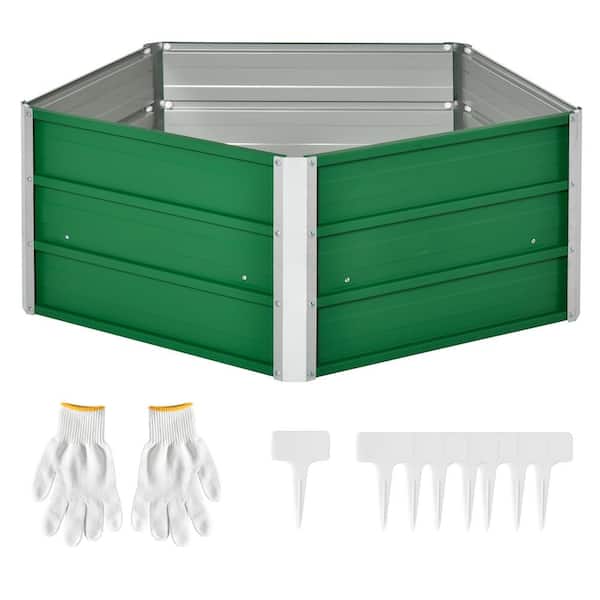 FORCLOVER Green Metal Raised Garden Bed Steel Planter Box with Gloves