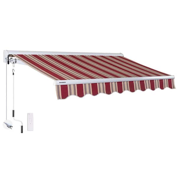 12 ft. Luxury Series Semi-Cassette Electric w/Remote Retractable Patio Awning,Brick Red Beige Stripes(10 ft. Projection)