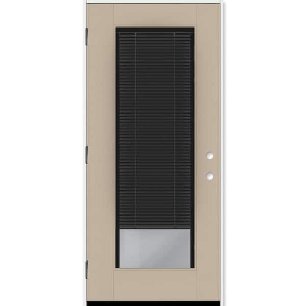 Legacy 28 in. x 77 in. Full Lite Clear Glass Noir Miniblind RHOS Sandstone Fiberglass Prehung Door w/4-9/16 in. Jamb