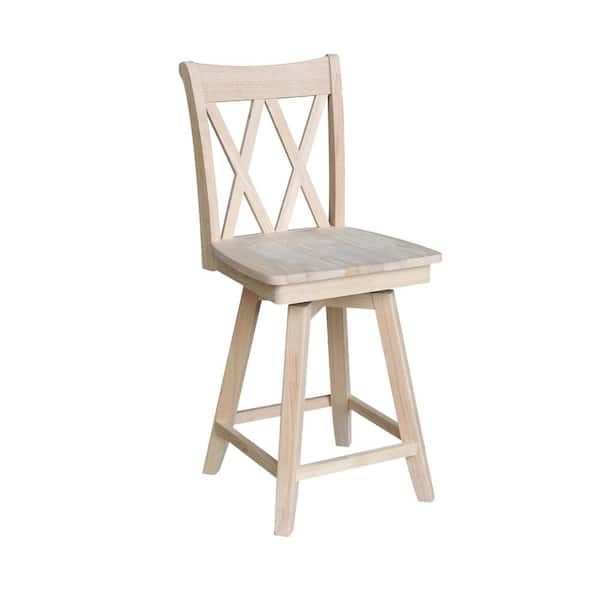 International Concepts Double X Back 24 in. Unfinished Wood Swivel Bar Stool