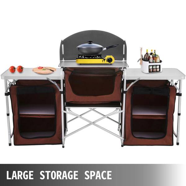 Outdoor Camping Kitchen Cupboard Unit Aluminum Worktop BBQ Picnic Cook Table 