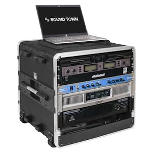 10U PA DJ Rack/Road Case with ABS Construction, 19 in. Depth, Retractable Handle, Wheels, and Heavy-Duty Latches