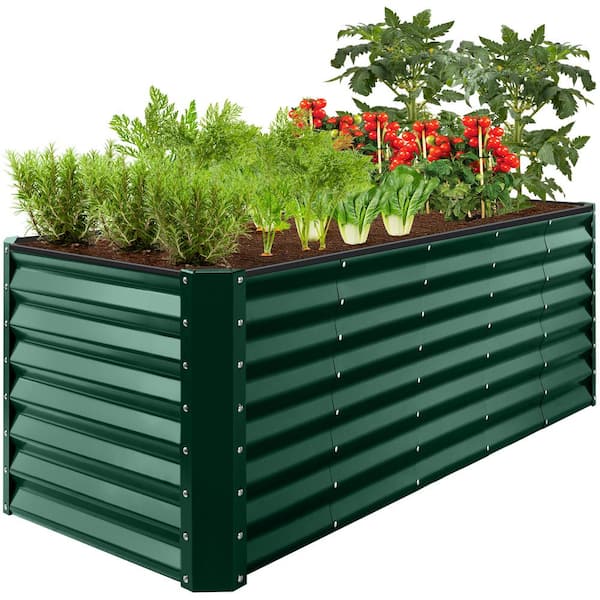 Best Choice Products 8 ft. x 2 ft. x 2 ft. Dark Green Rectangular Steel Raised Garden Bed Planter Box for Vegetables, Flowers, Herbs
