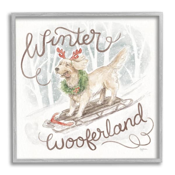 Stupell Industries Winter Wooferland Dog by Mary Urban 1 Piece Framed Graphic Print Animal Poster Art Print 24 in. x 24 in.