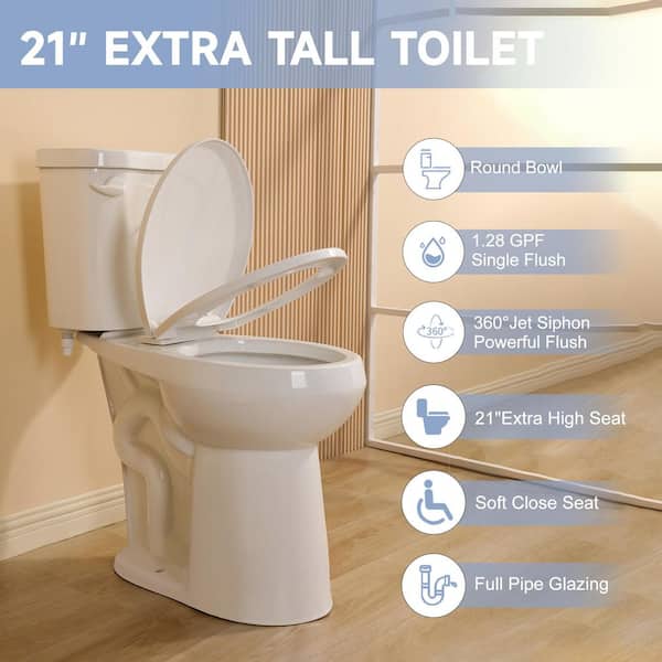 21 in Tall 12 in Rough-in 2-piece Toilet Floor Mount 1.28 GPF Single Flush Round Toilet in White Map Flush 1000g