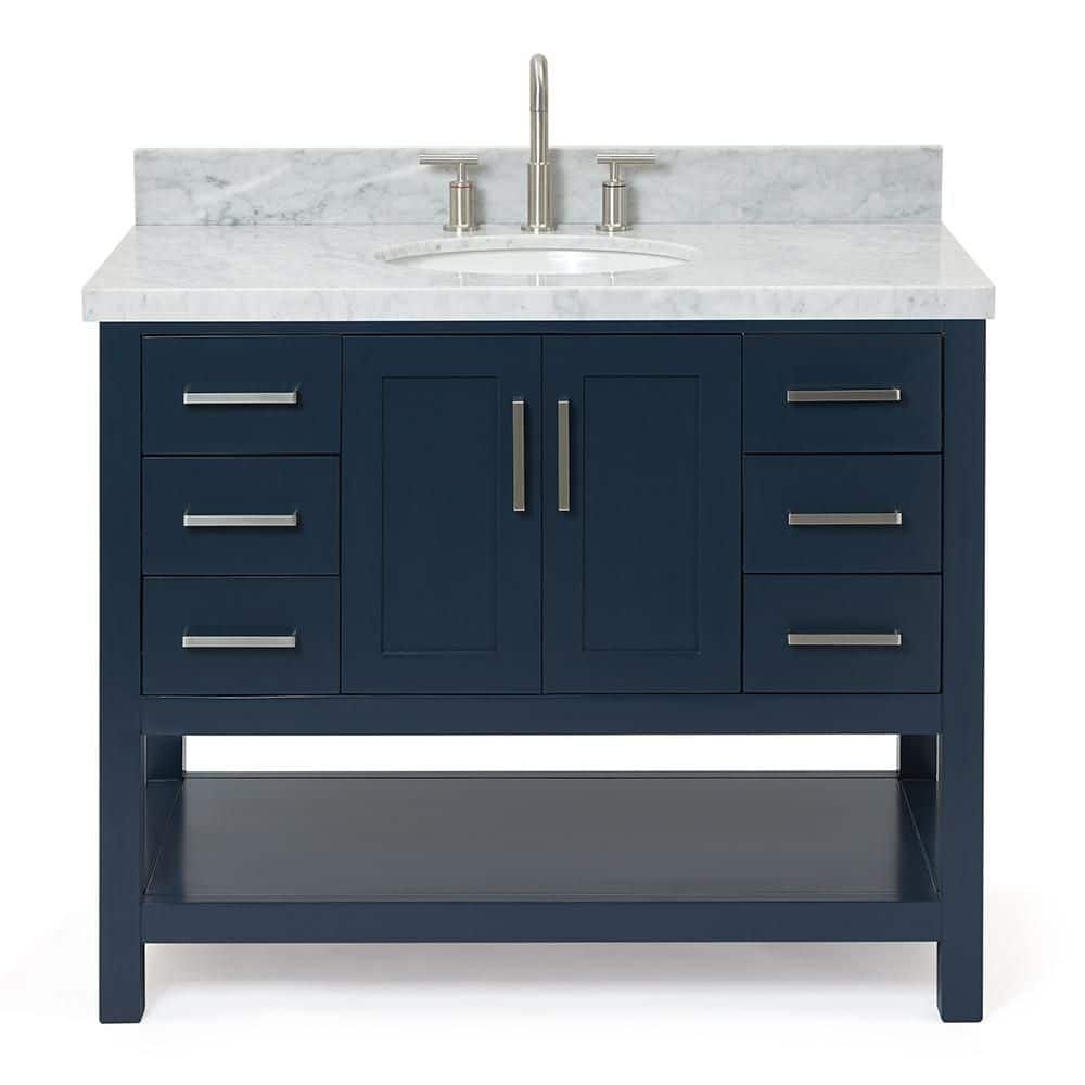 Magnolia 43" Midnight Blue Single Basin Vanity with Carrara White Top