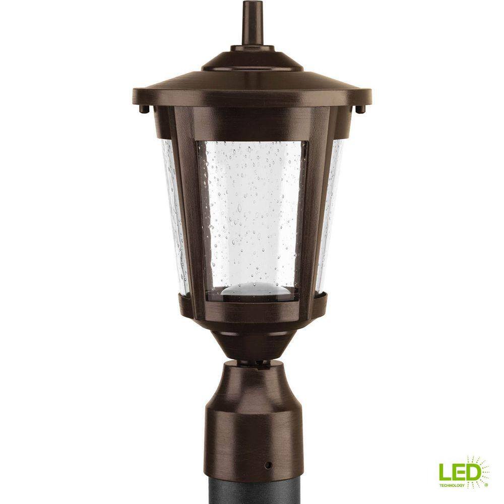 Antique Bronze LED Outdoor Post Lantern with Seeded Glass Shade