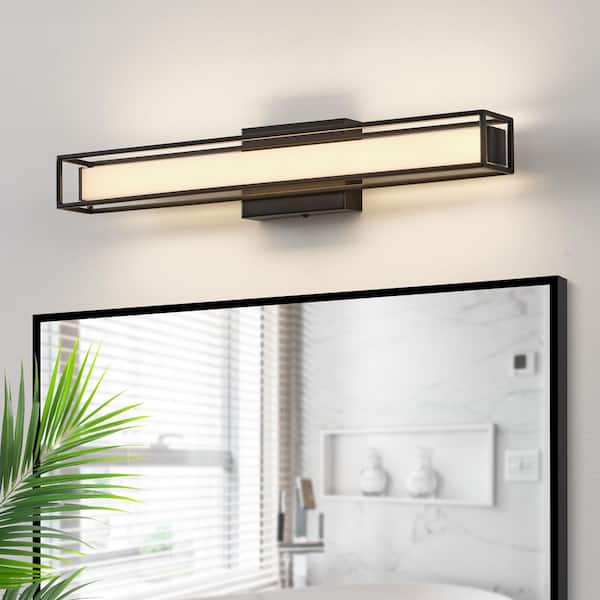 24 in. 1-Light Black Modern Integrated LED Vanity Light Bar for Bathroom with Acrylic Shade