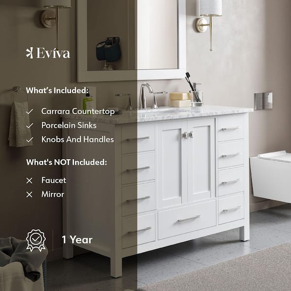 Eviva Aberdeen 60 Transitional Grey Bathroom Vanity with White Carrera  Countertop & Double Square Sinks