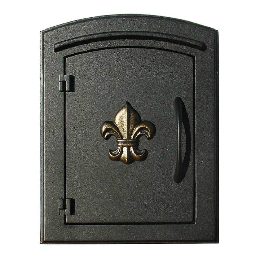 Black Aluminum Wall-Mounted Mailbox with Fleur De Lis Design