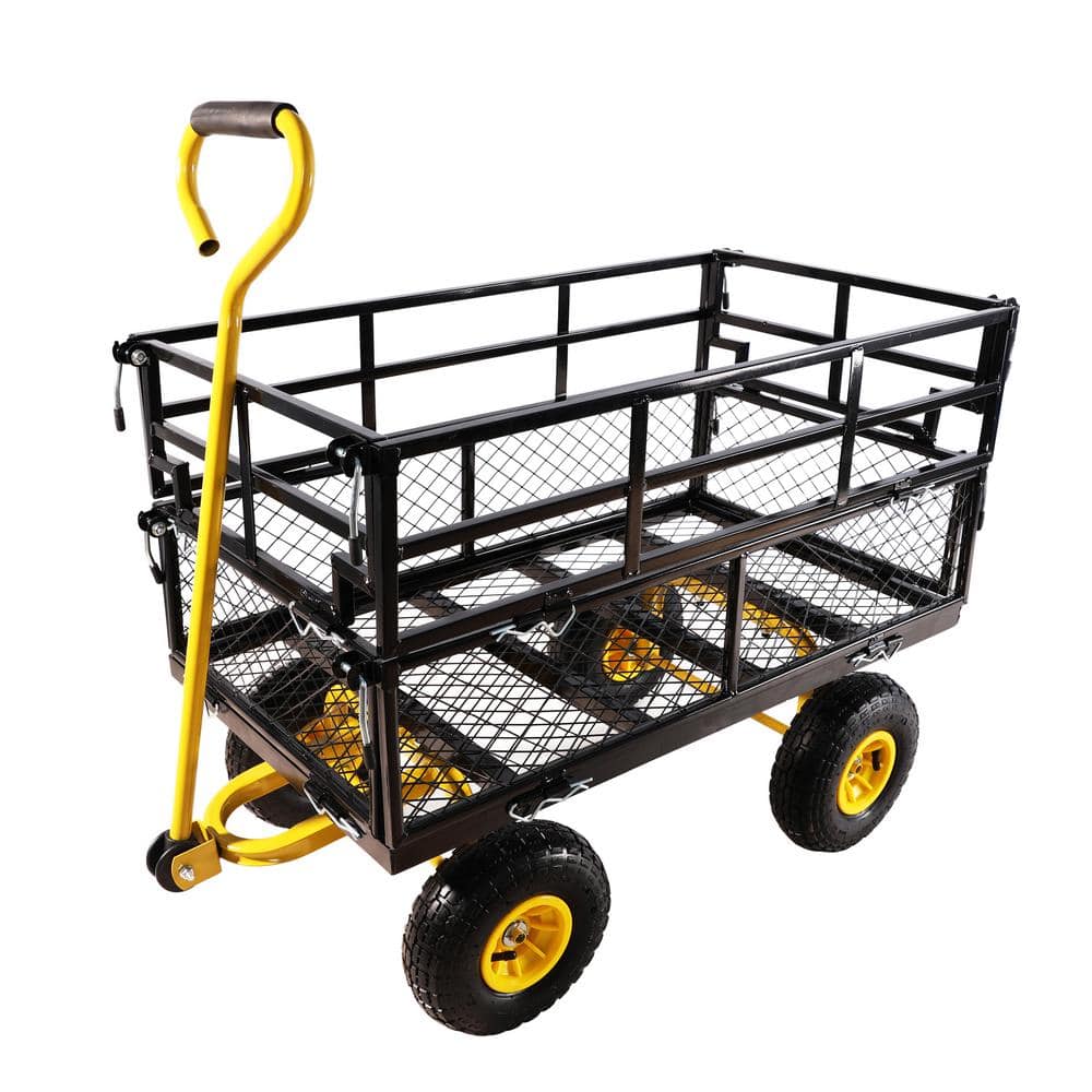 35.55 cu. ft. Metal Garden Cart Wagon, Yellow+Black HDPH037OT007 - The ...