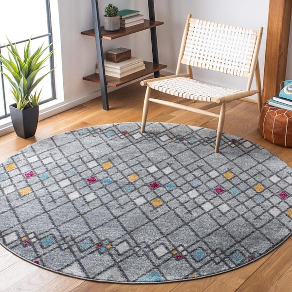 Amsterdam Gray/Light Gray 7 ft. x 7 ft. Geometric;Trellis Round Area Rug