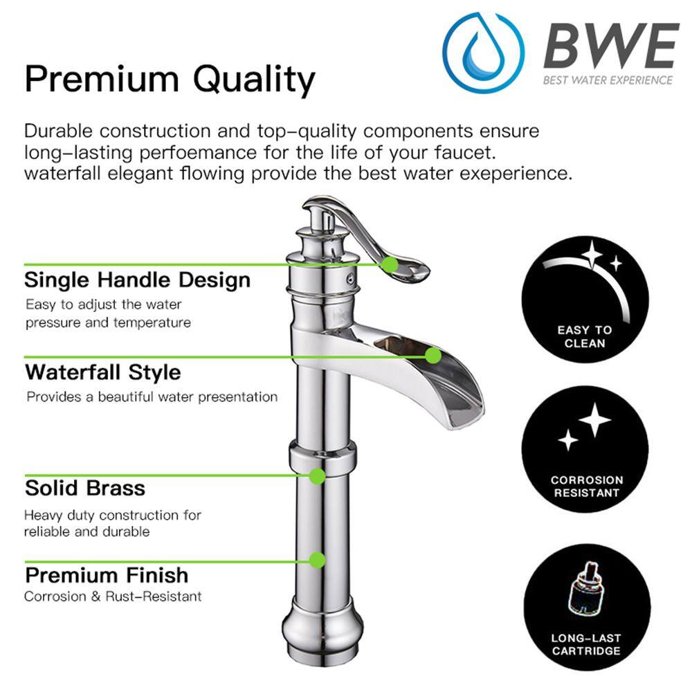 Polished Chrome Single-Handle Waterfall Vessel Bathroom Faucet