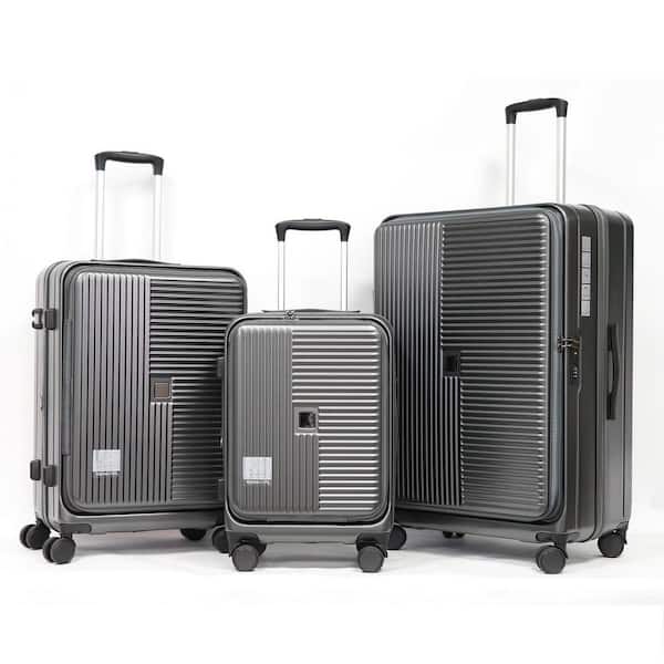 LIVACA 3-Piece Cement Grey ABS Plastic Hardside Spinner Luggage