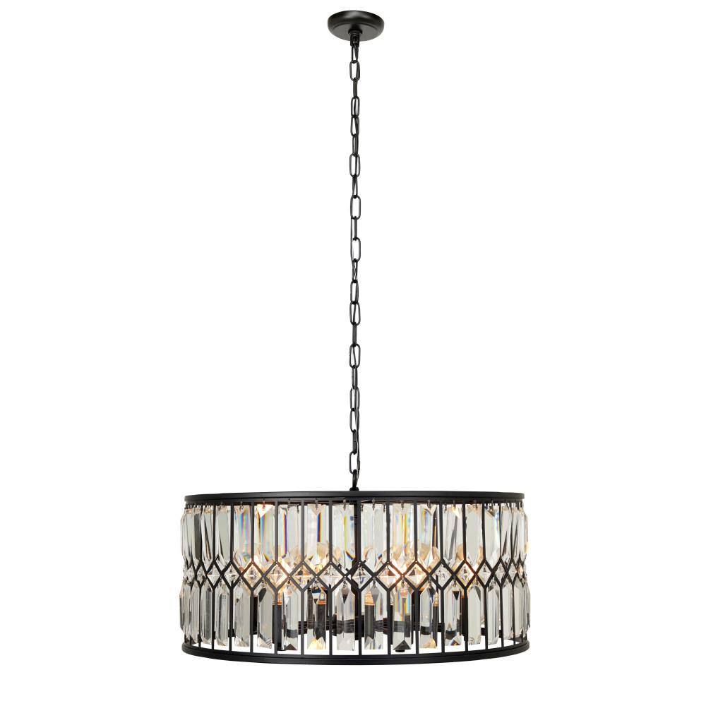 Elegant 24" Black Metal and Crystal Drum Chandelier with Edison Bulbs