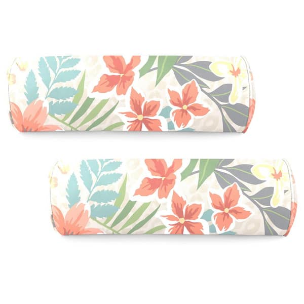 17 in. L x 7 in. D Round Outdoor Bolster Pillow in Menda Tearose (2-Pack)