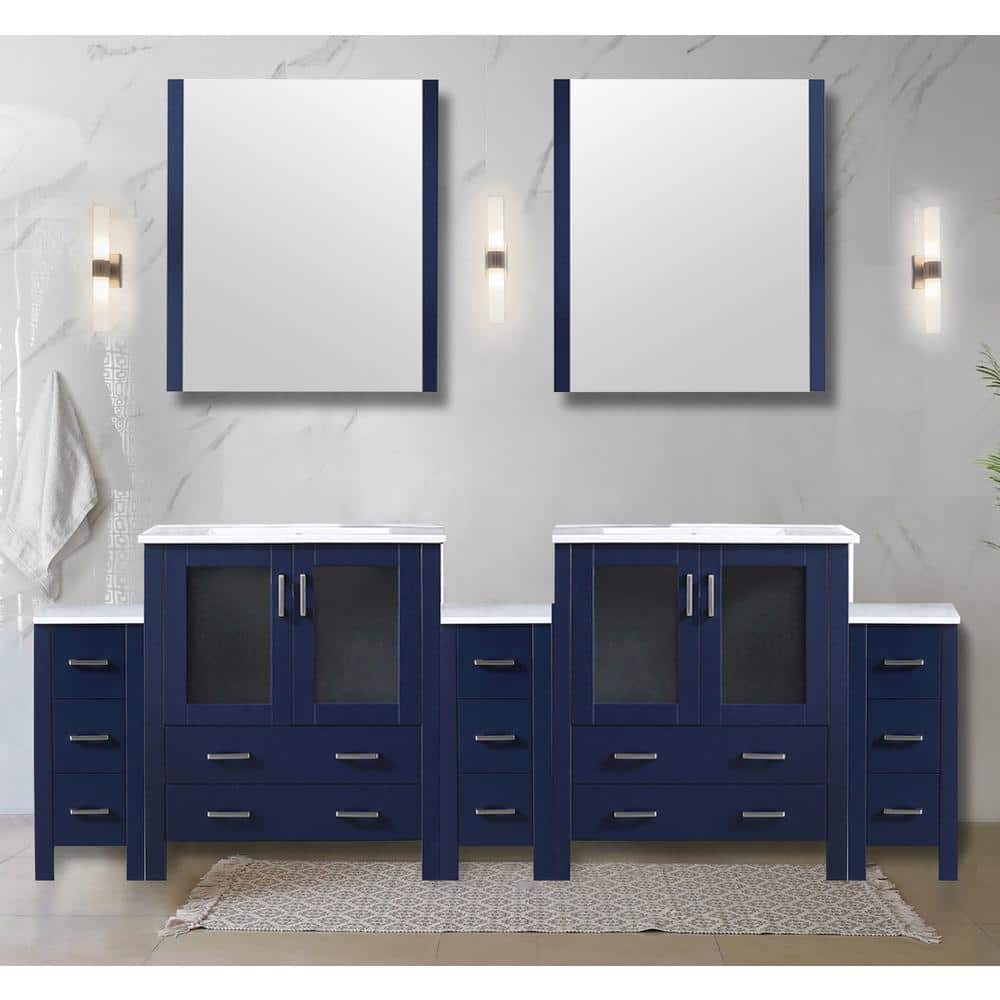 Volez 96 in W x 18.25 in D Navy Blue Double Bath Vanity with Side Cabinets, and White Ceramic Top price history on PriceWatchPro